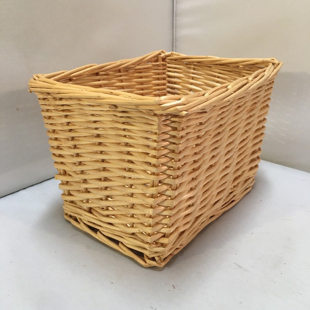 Wicker Storage Basket Unisex Small Tan Woven Rectangular Organizer Cottagecore